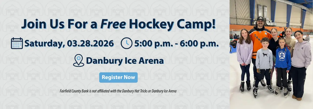 Join us for a free hockey camp! Saturday, March 28 2026. 5pm to 6pm. Danbury Ice Arena. Register now.