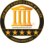 Our Bank is rated 5-Stars by Bauer - Awarded March 2023
